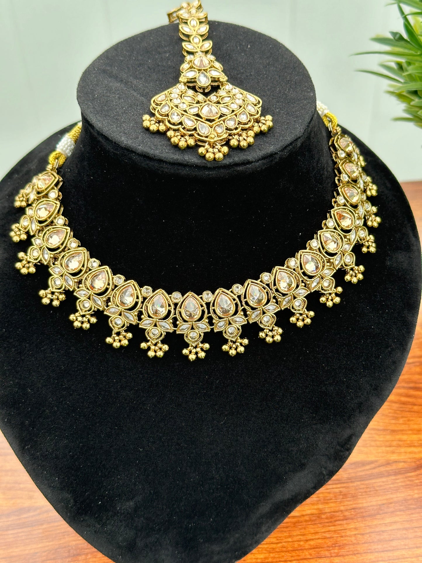 Samira Polki Kundan Necklace Set (Includes Earrings & Tikka)