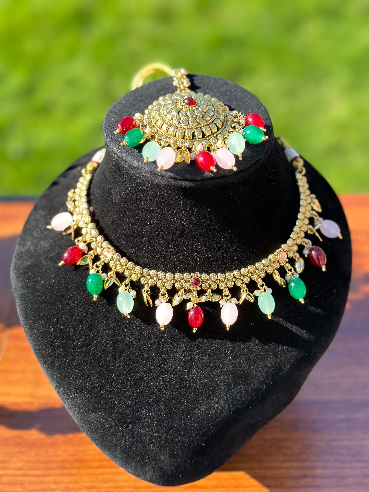 Mehak Gold Plated Necklace Set (Includes Earrings & Tikka)