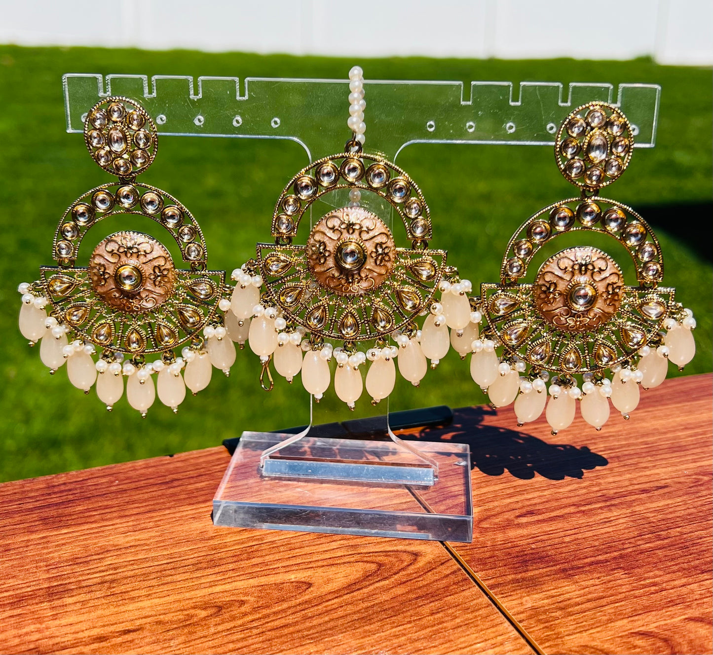 Diya Polki Earrings and Tikka Set