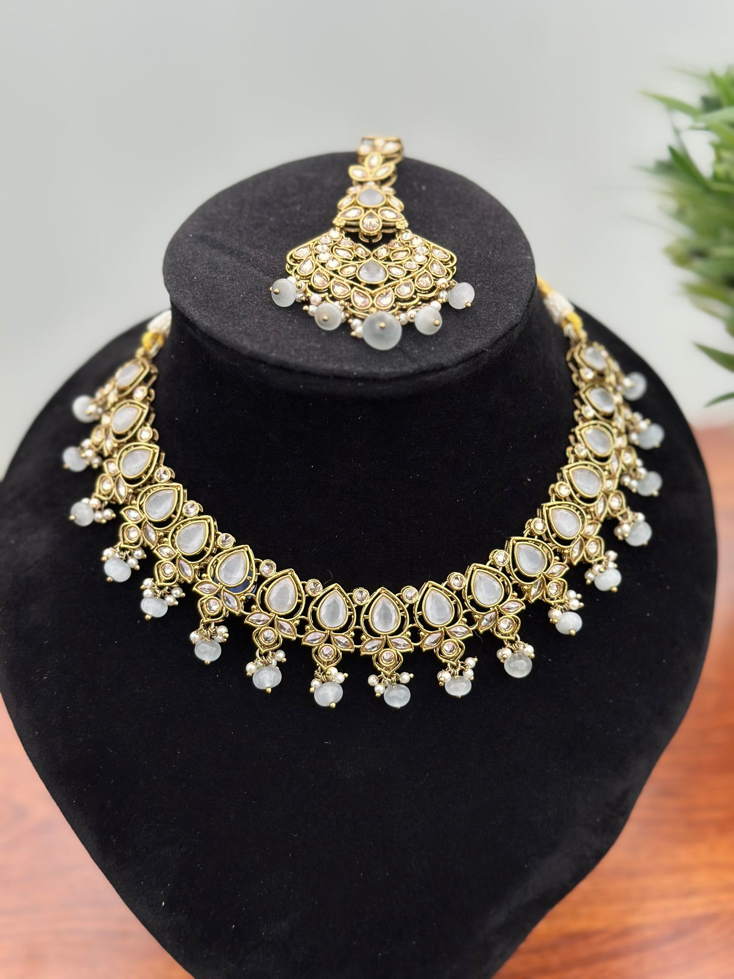 Samira Polki Kundan Necklace Set (Includes Earrings & Tikka)