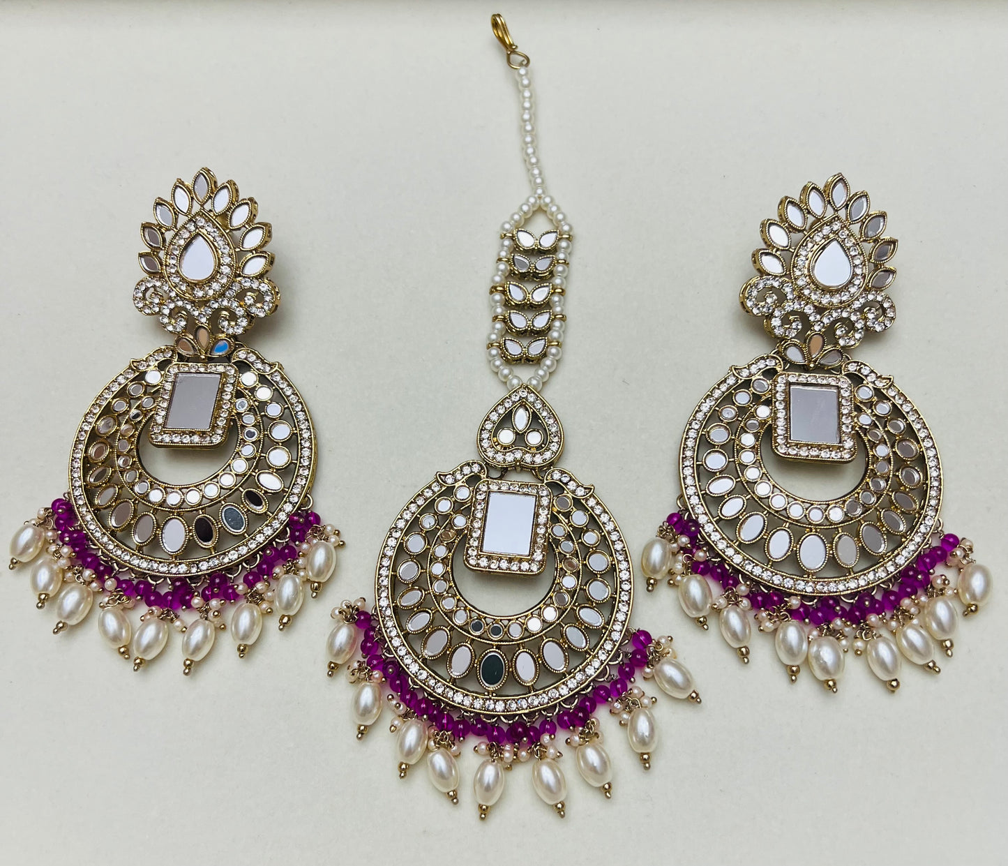 Saleha Mirror Earrings and Tikka Set