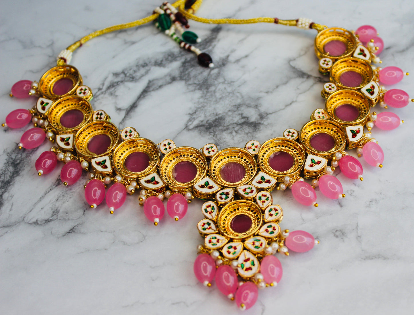 Meenakari Kundan Pendant Necklace Set (Includes Earrings & Tikka)