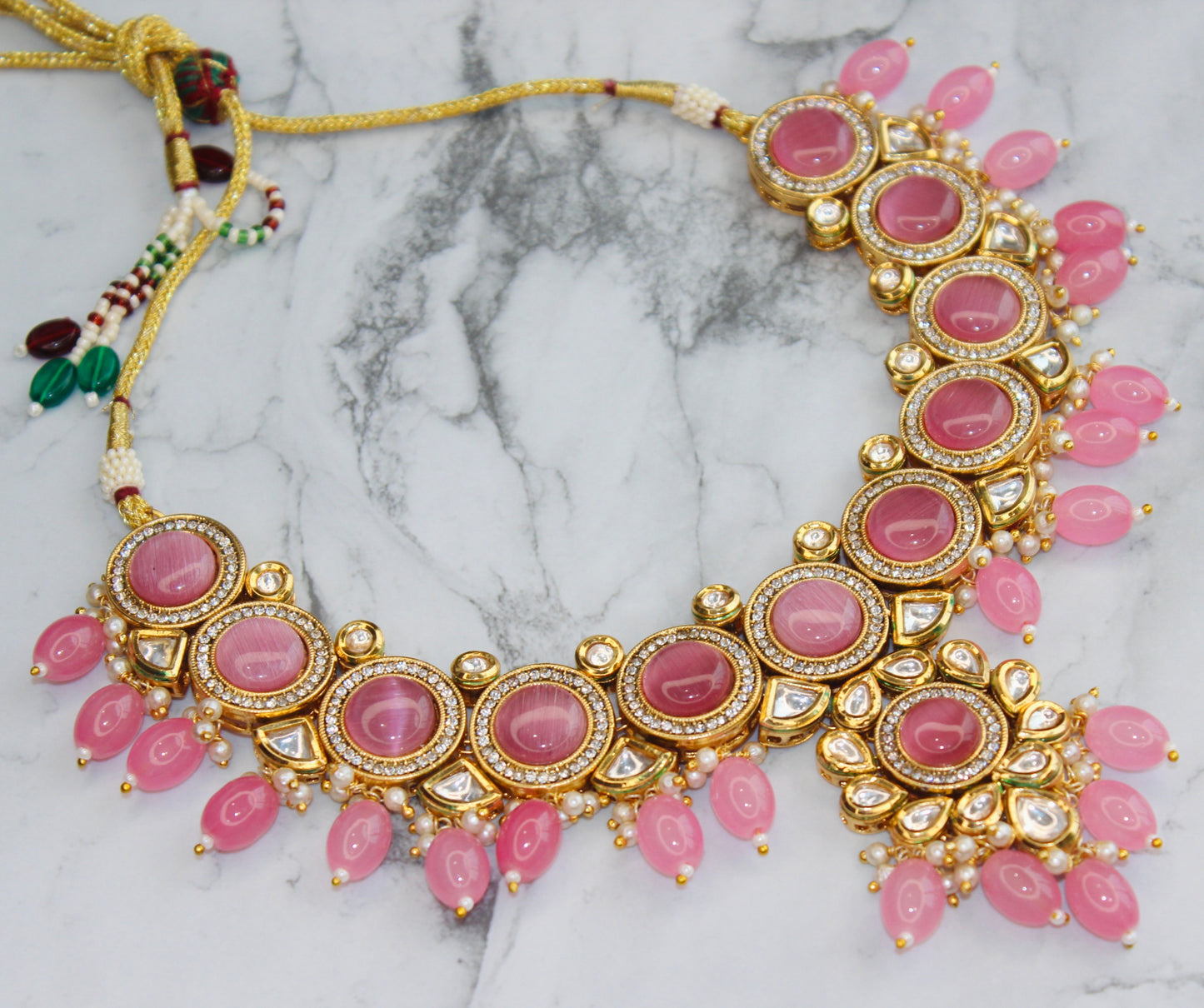 Meenakari Kundan Pendant Necklace Set (Includes Earrings & Tikka)