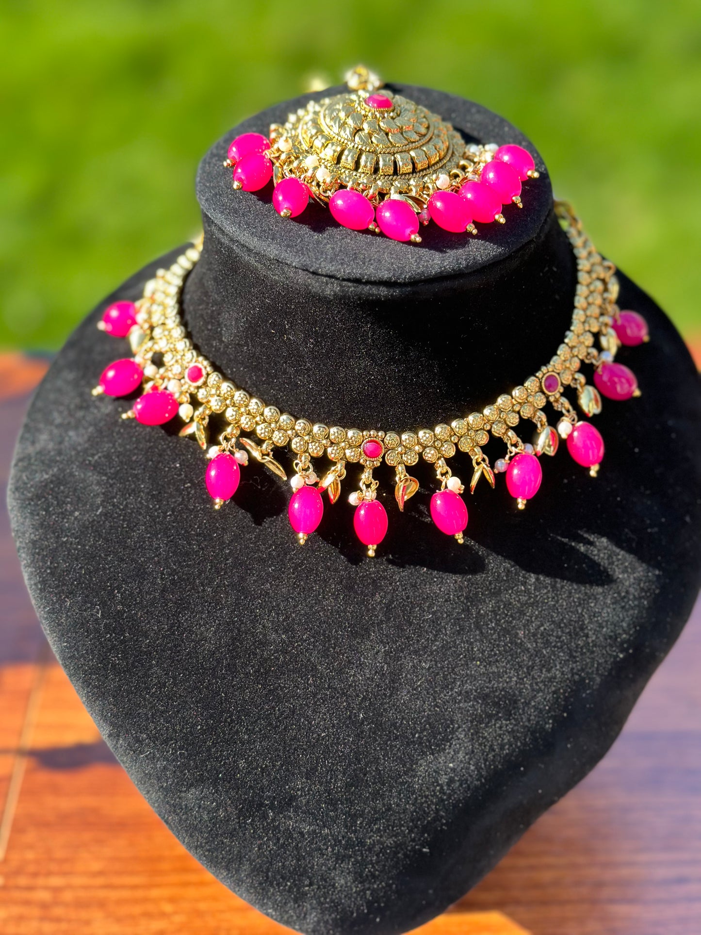 Mehak Gold Plated Necklace Set (Includes Earrings & Tikka)