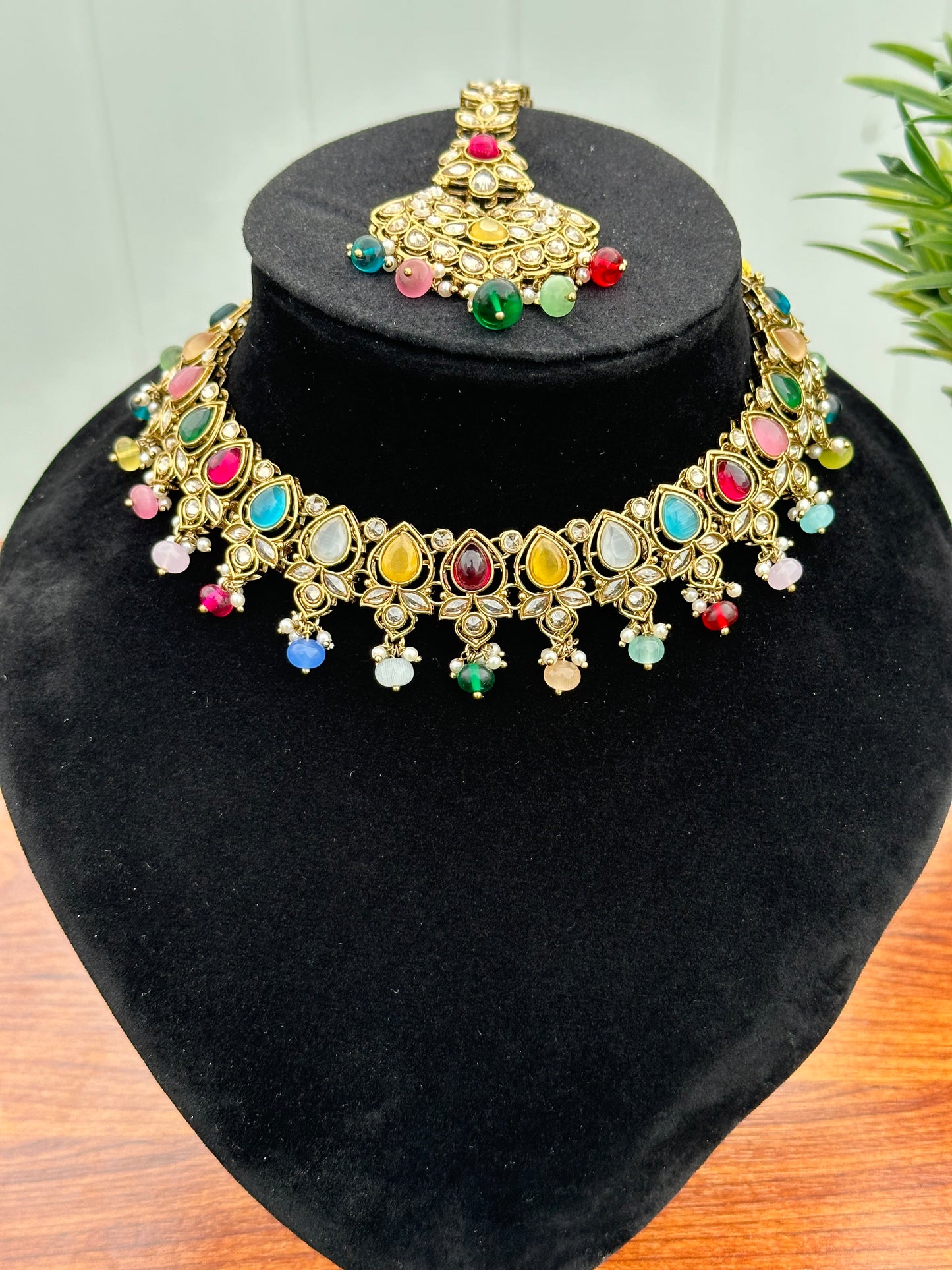 Samira Polki Kundan Necklace Set (Includes Earrings & Tikka)