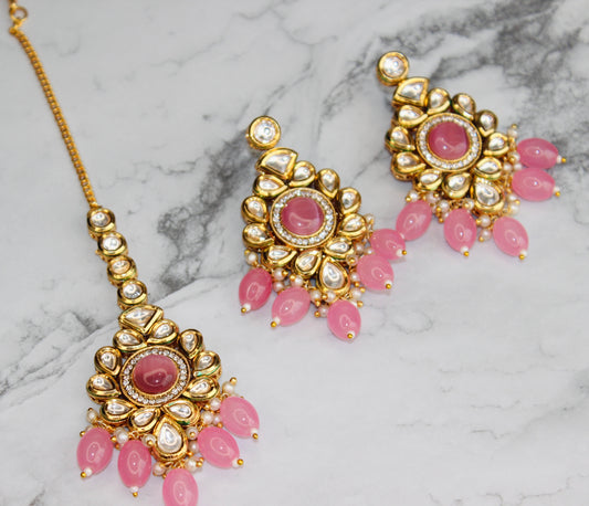 Meenakari Kundan Pendant Necklace Set (Includes Earrings & Tikka)