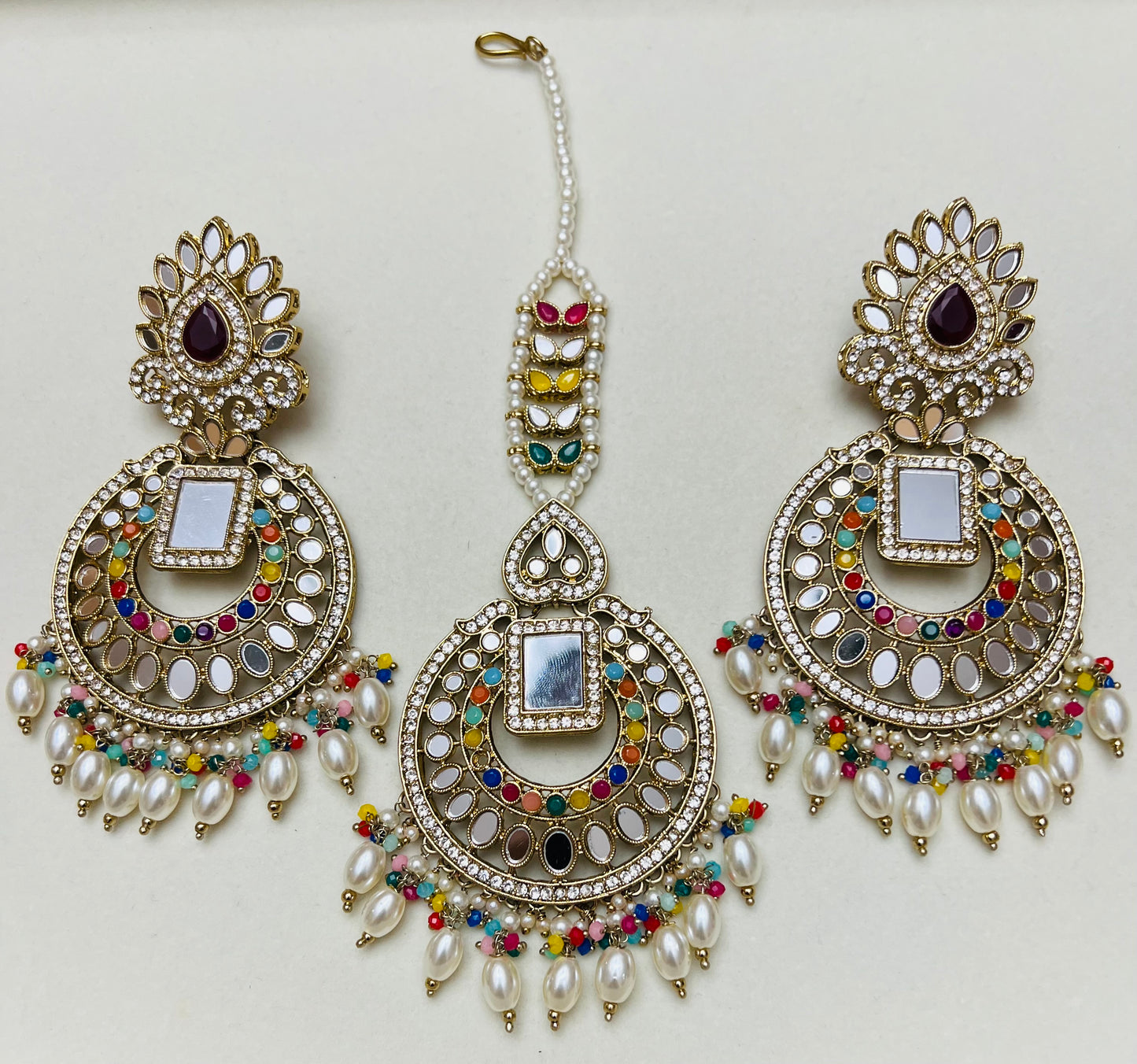 Saleha Mirror Earrings and Tikka Set