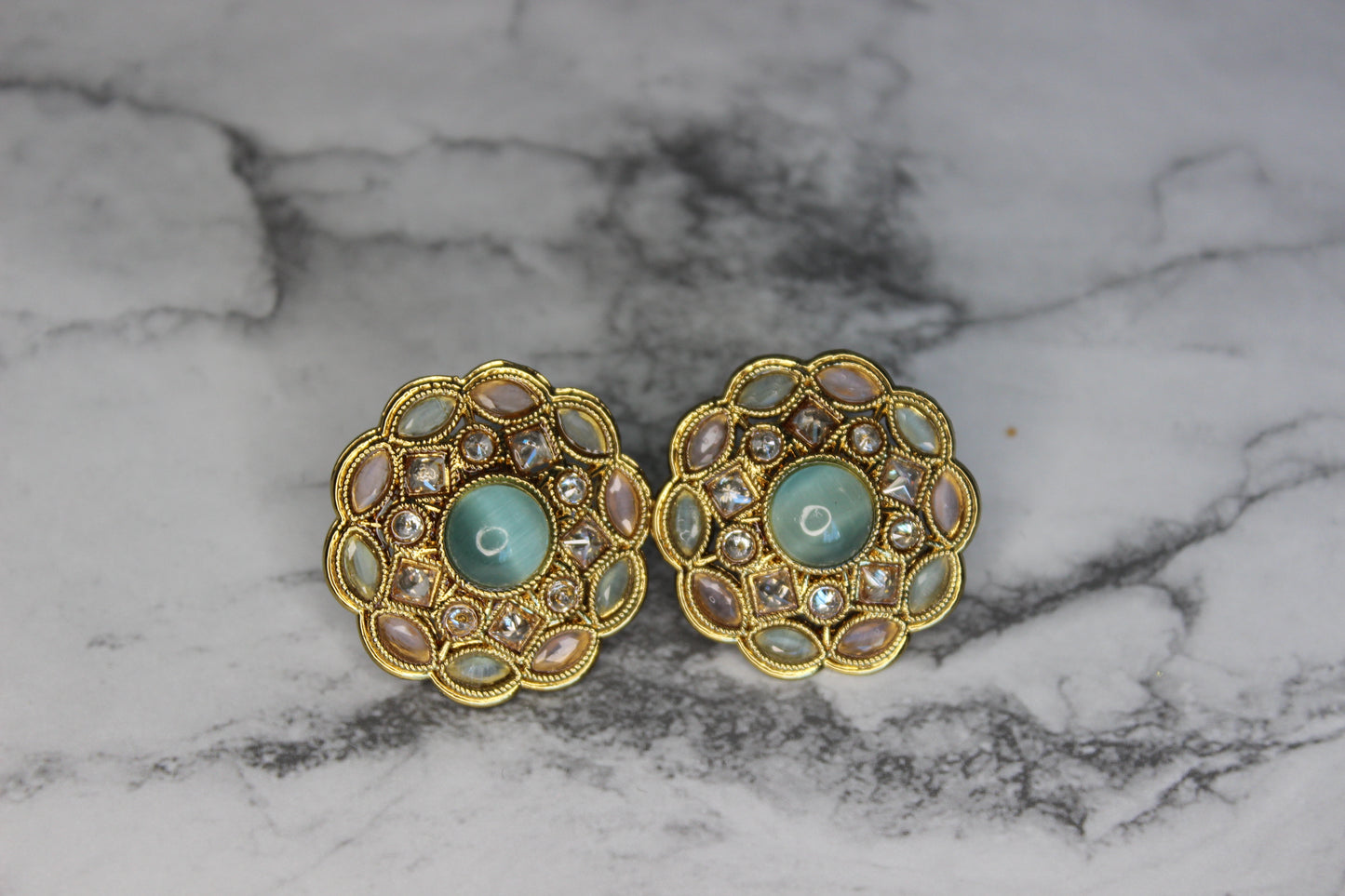 Kundan Round Stone Stud Earrings