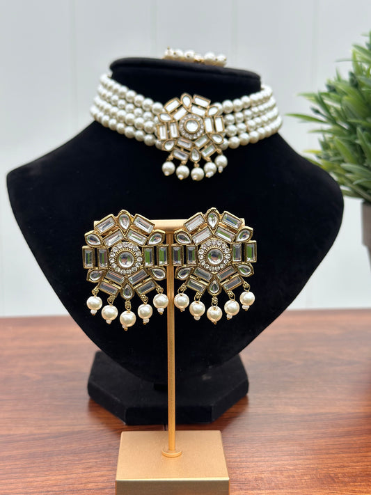 Fatima Pearl Choker Set (Includes Earrings & Tikka)