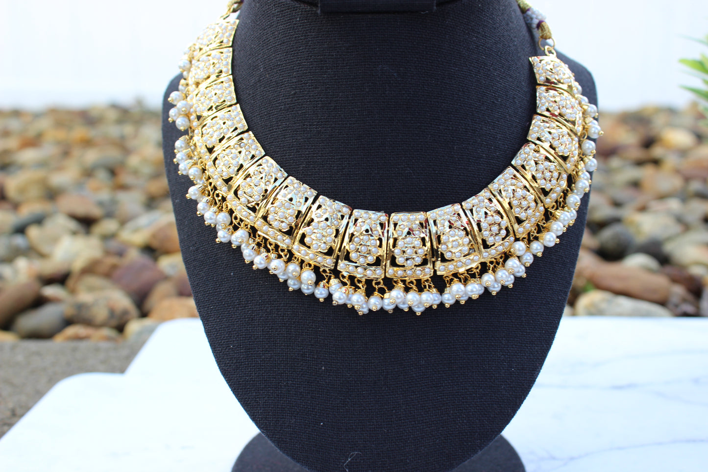 1 gm Gold Jadau Necklace Set (Includes Earrings & Tikka)