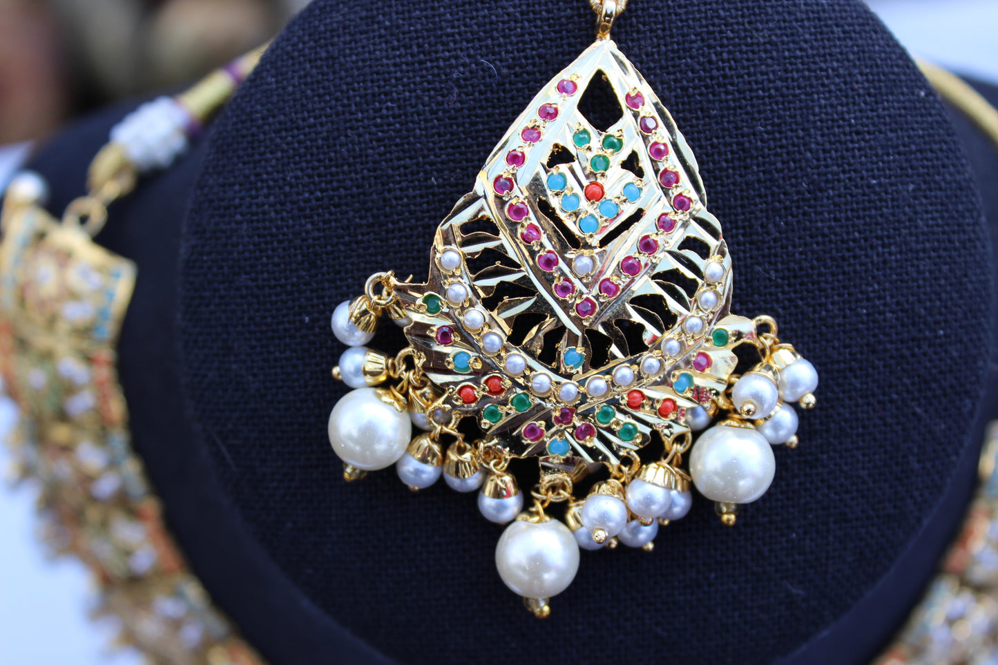 1 gm Gold Jadau Necklace Set (Includes Earrings & Tikka)