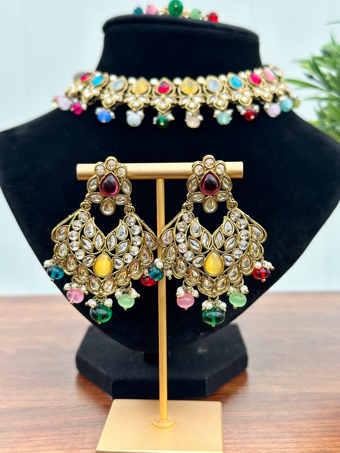 Samira Polki Kundan Necklace Set (Includes Earrings & Tikka)