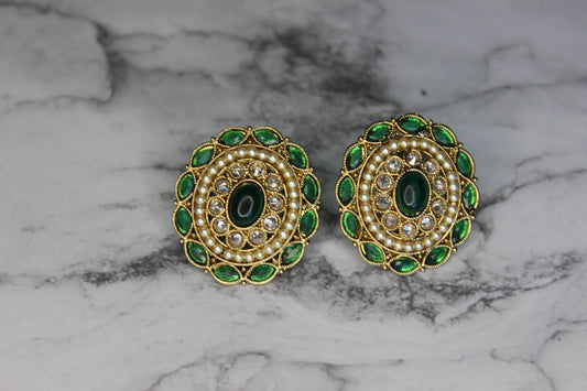 Kundan Oval Stone Stud Earrings