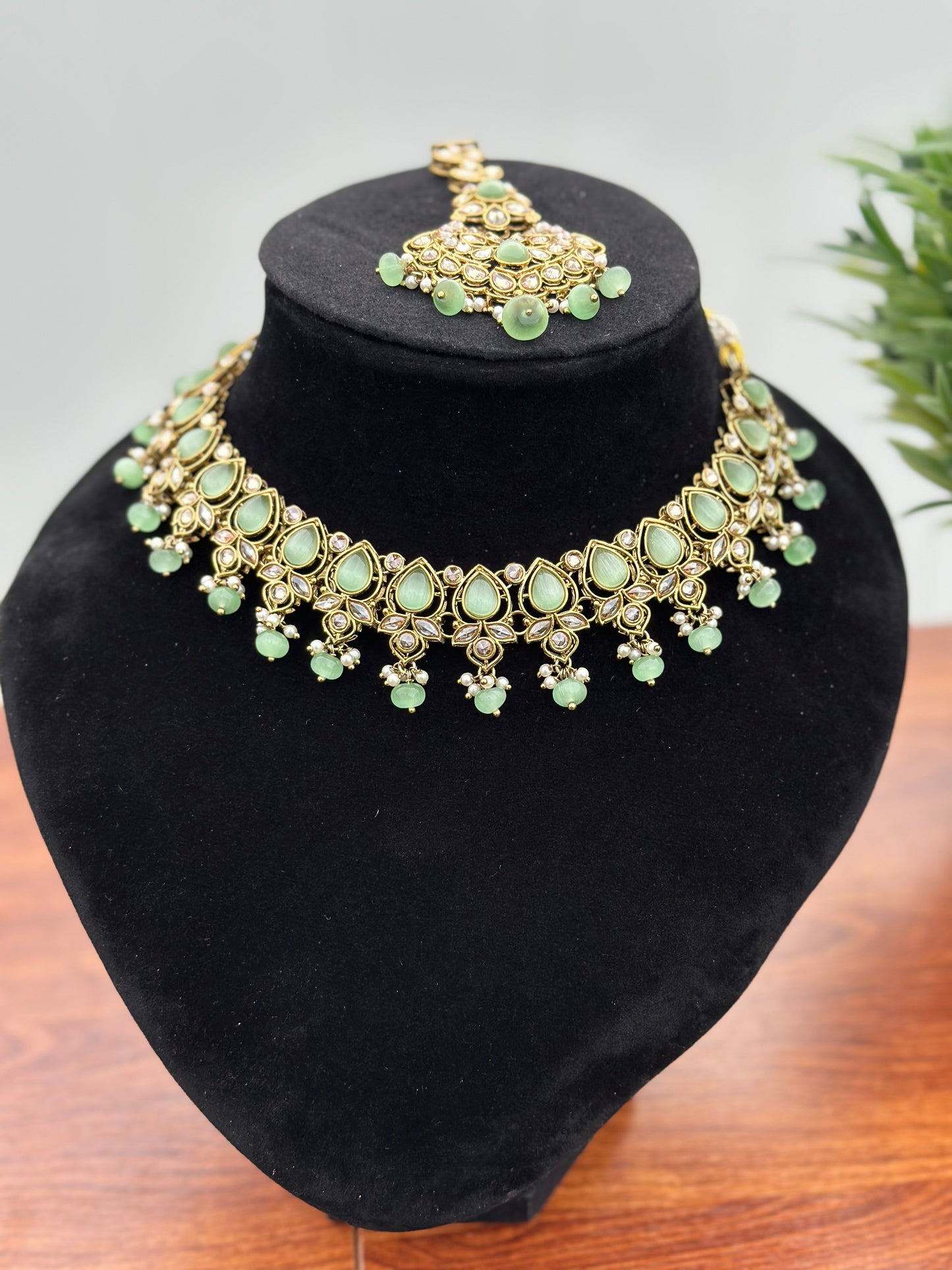 Samira Polki Kundan Necklace Set (Includes Earrings & Tikka)