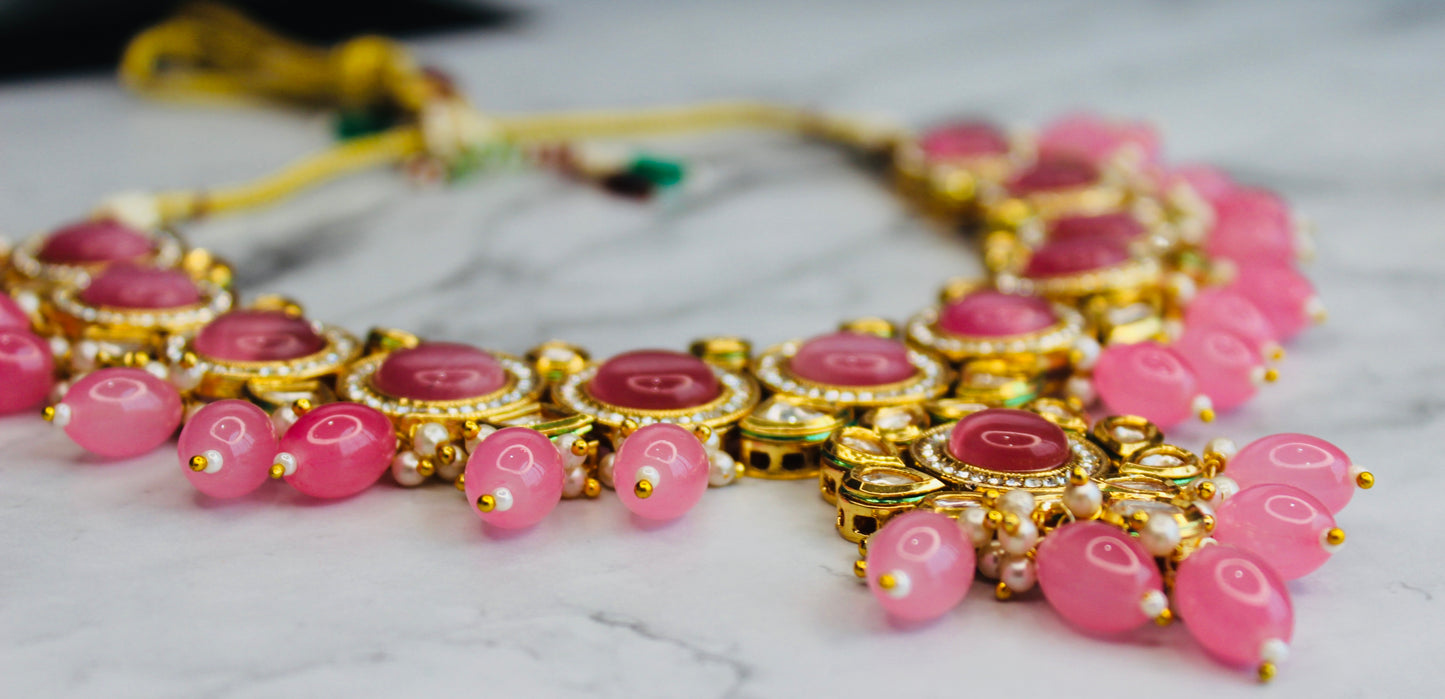 Meenakari Kundan Pendant Necklace Set (Includes Earrings & Tikka)