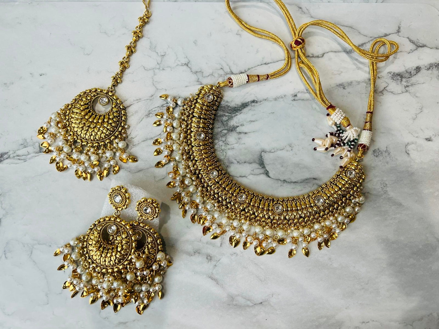 Bani Gold Plated Necklace Set (Includes Earrings & Tikka)