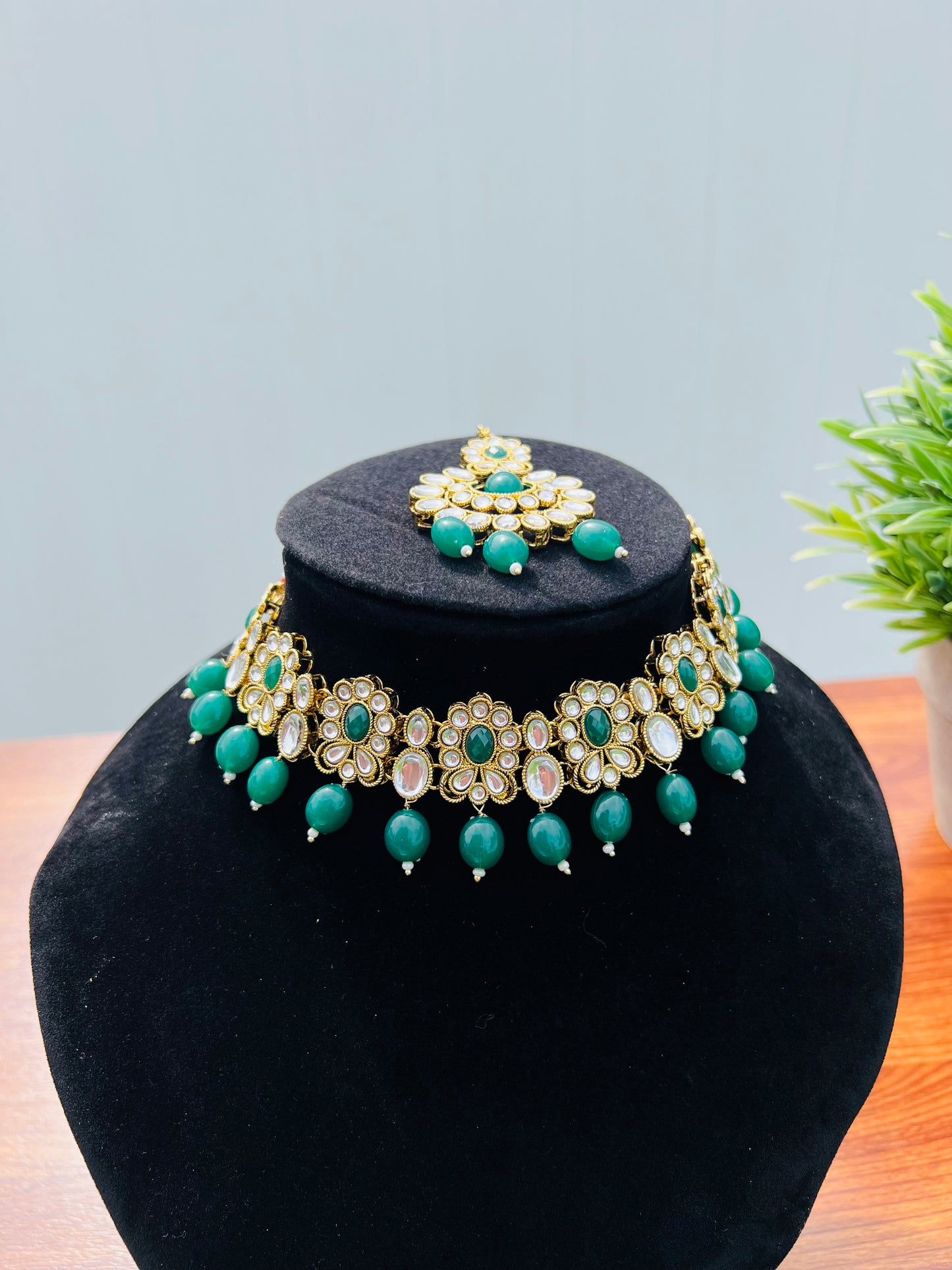 Ila Kundan Choker Set (Includes Earrings & Tikka)