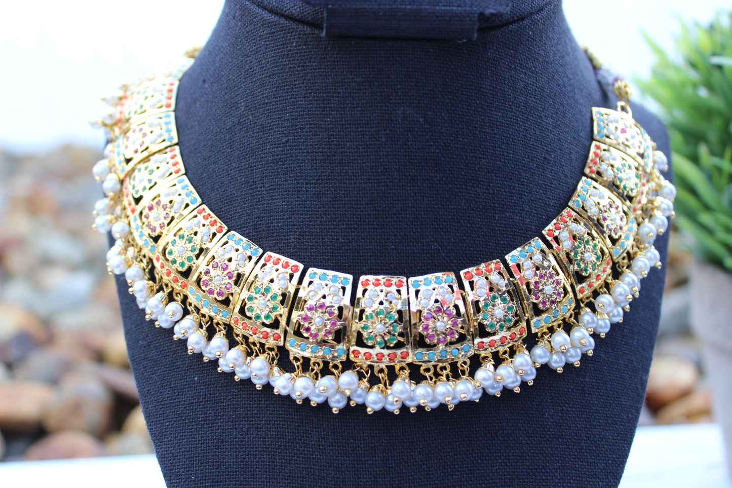 1 gm Gold Jadau Necklace Set (Includes Earrings & Tikka)