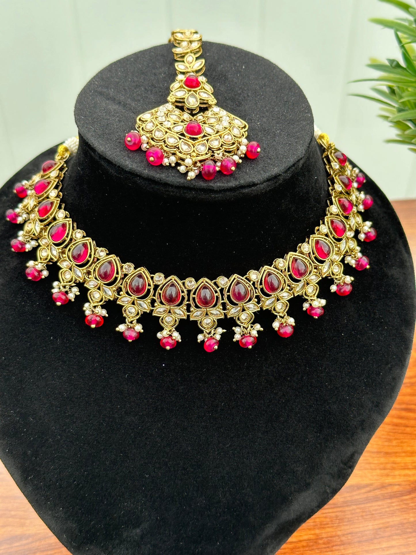 Samira Polki Kundan Necklace Set (Includes Earrings & Tikka)
