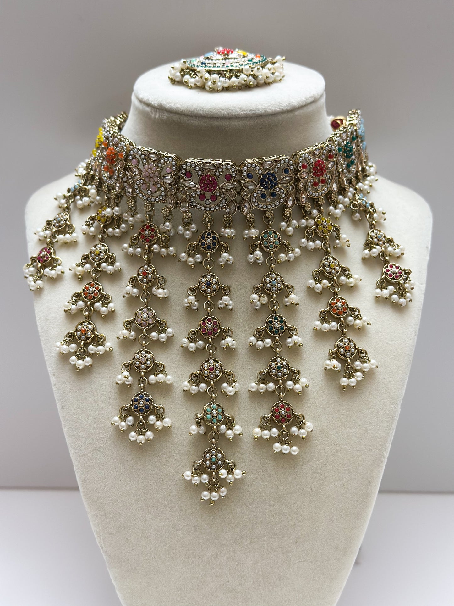 Payal Waterfall Necklace Set (Includes Earrings & Tikka)