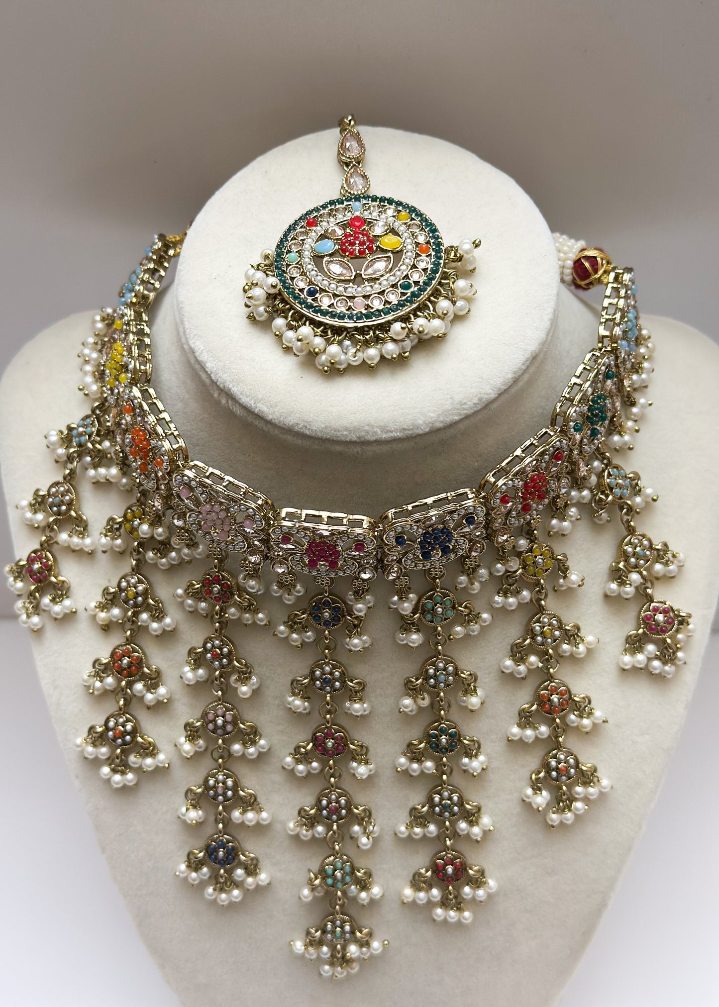 Payal Waterfall Necklace Set (Includes Earrings & Tikka)