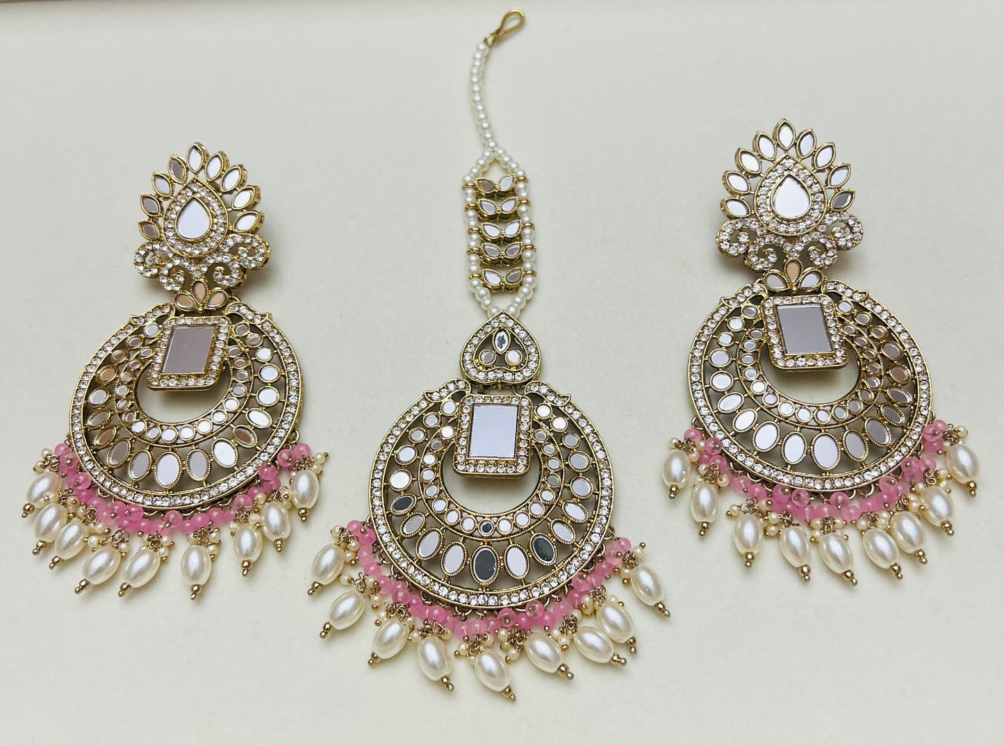 Saleha Mirror Earrings and Tikka Set