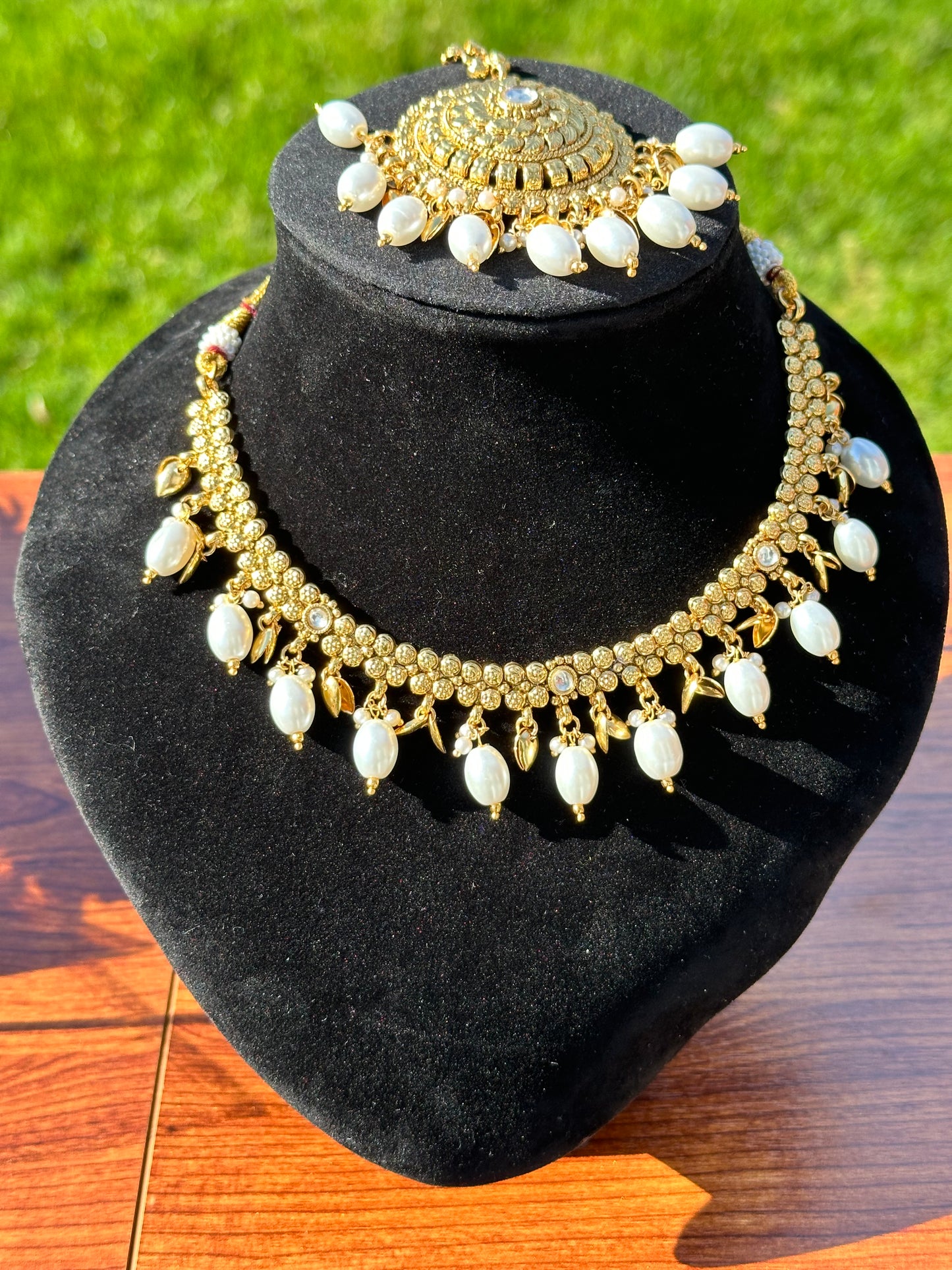 Mehak Gold Plated Necklace Set (Includes Earrings & Tikka)