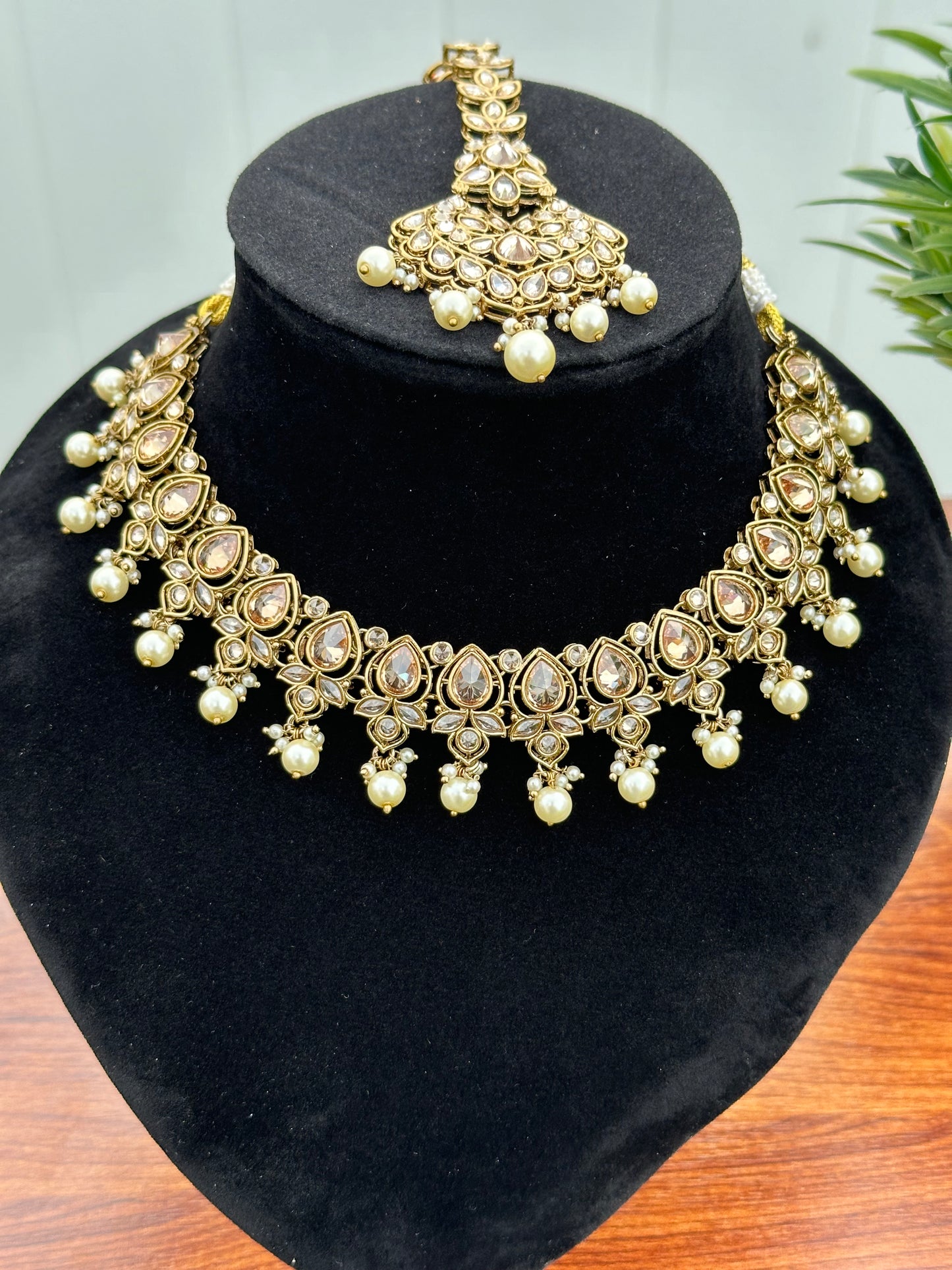 Samira Polki Kundan Necklace Set (Includes Earrings & Tikka)