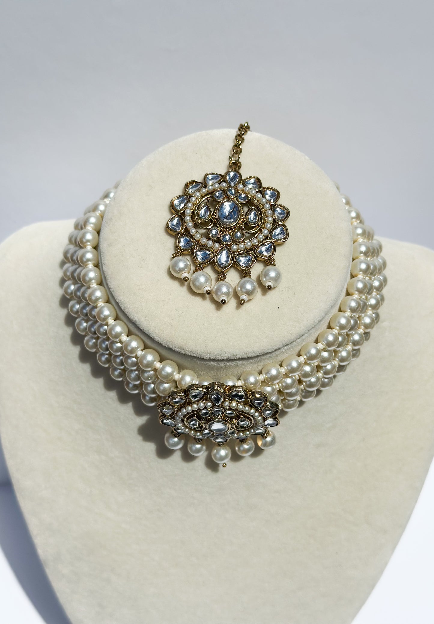 Kareena Pearl Choker Set (Includes Earrings & Tikka)