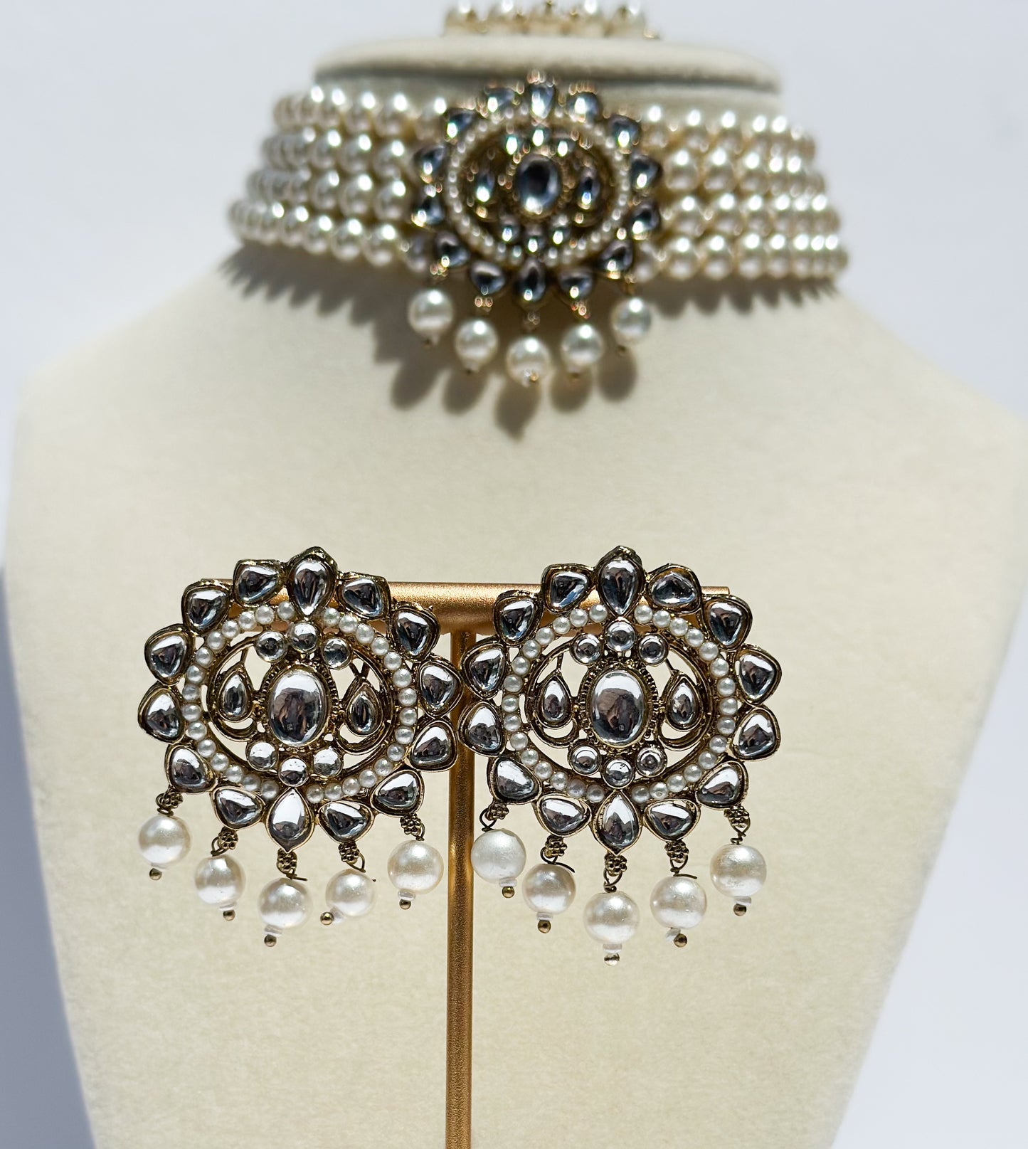 Kareena Pearl Choker Set (Includes Earrings & Tikka)