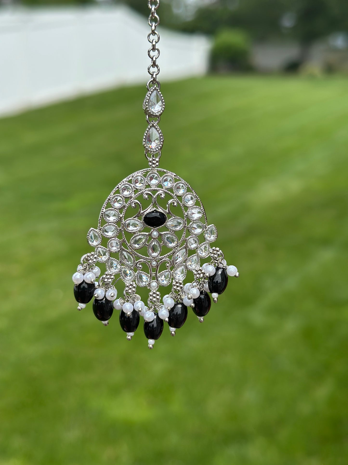 Neelu Silver Necklace Set (Includes Earrings & Tikka)