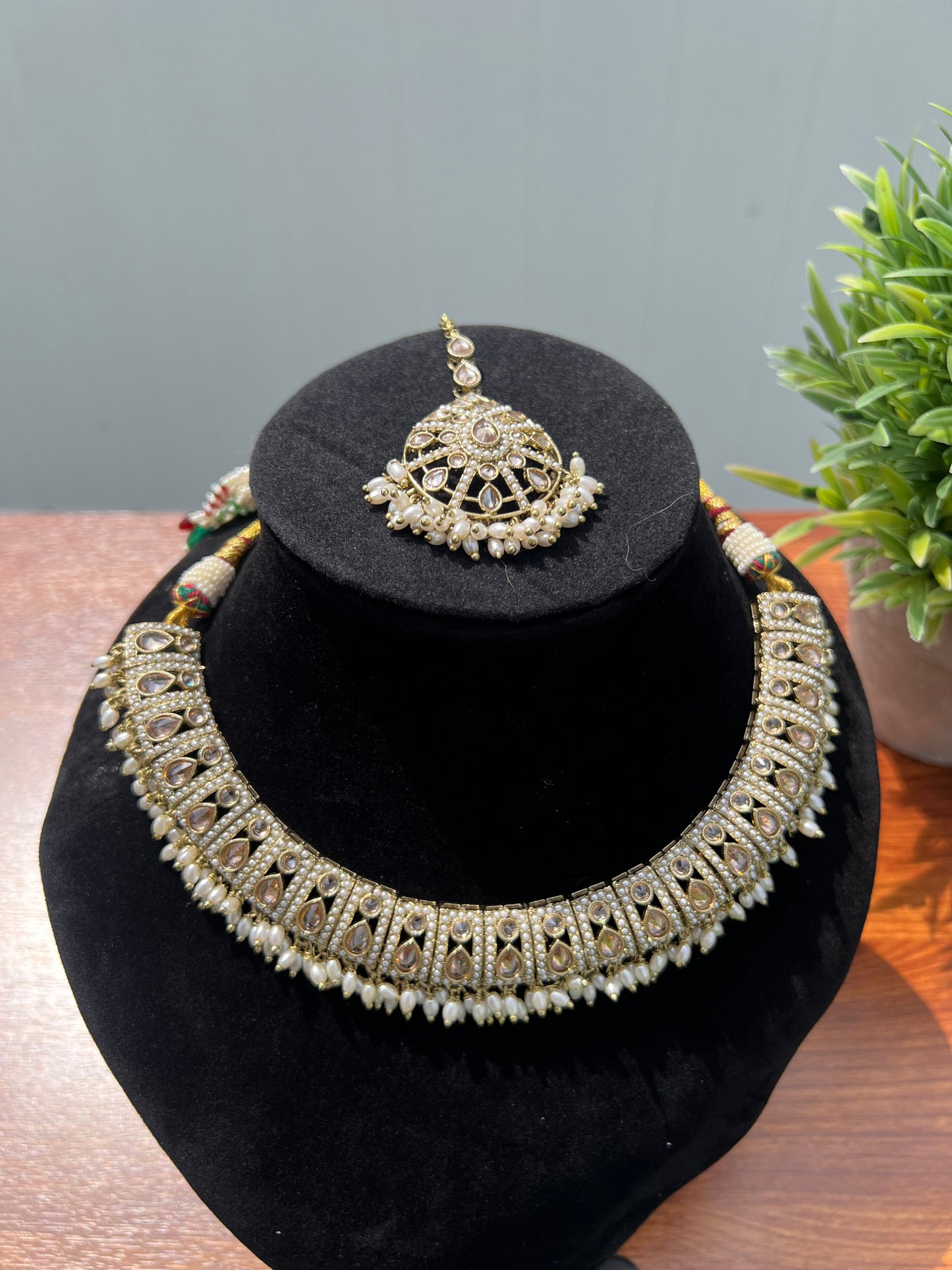 Arya Polki Necklace Set (Includes Earrings & Tikka)
