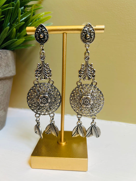 Gayatri Oxidized Long Necklace Set (Includes Earrings)