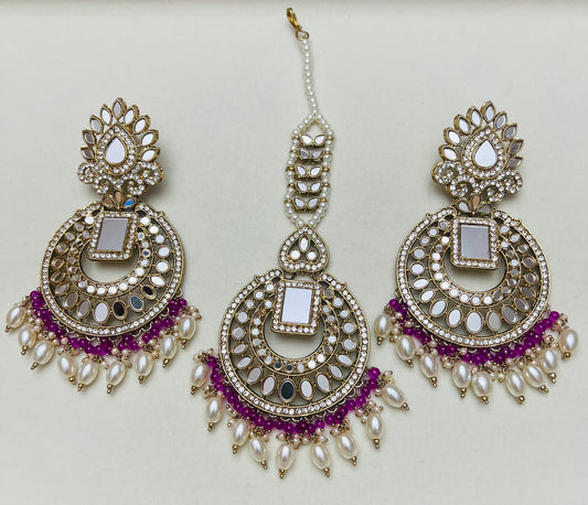 Saleha Mirror Earrings and Tikka Set