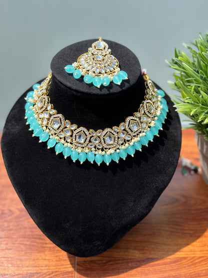 Maryam Kundan Necklace Set (Includes Earrings & Tikka)