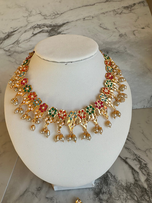 Jadau Necklace Set (Includes Earrings & Tikka)