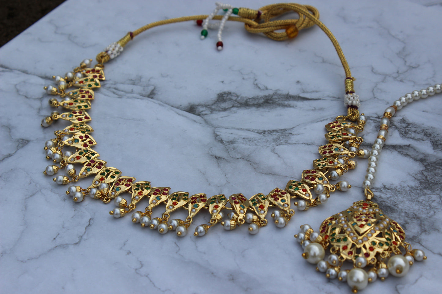 1 gm Gold Jadau Necklace Set (Includes Earrings & Tikka)