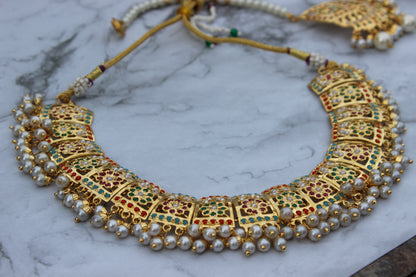1 gm Gold Jadau Necklace Set (Includes Earrings & Tikka)