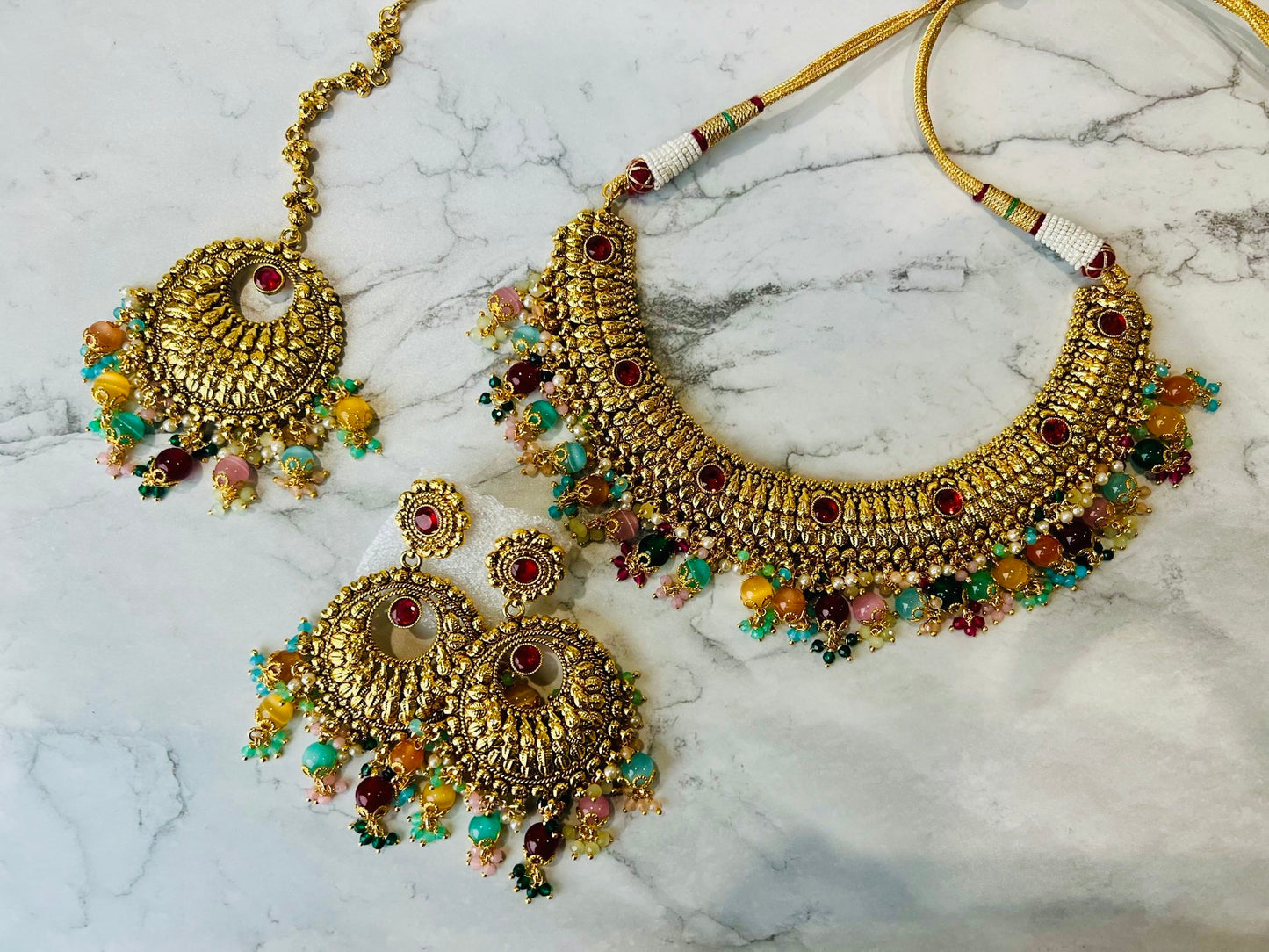 Bani Gold Plated Necklace Set (Includes Earrings & Tikka)