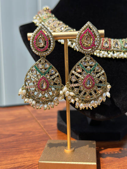 Arya Polki Necklace Set (Includes Earrings & Tikka)