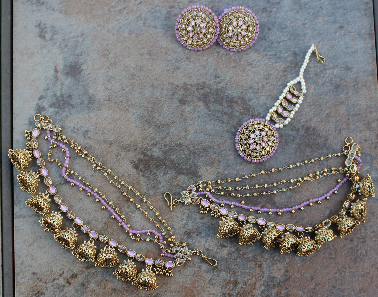 Bahubali Detachable Sidechain Earrings and Tikka set