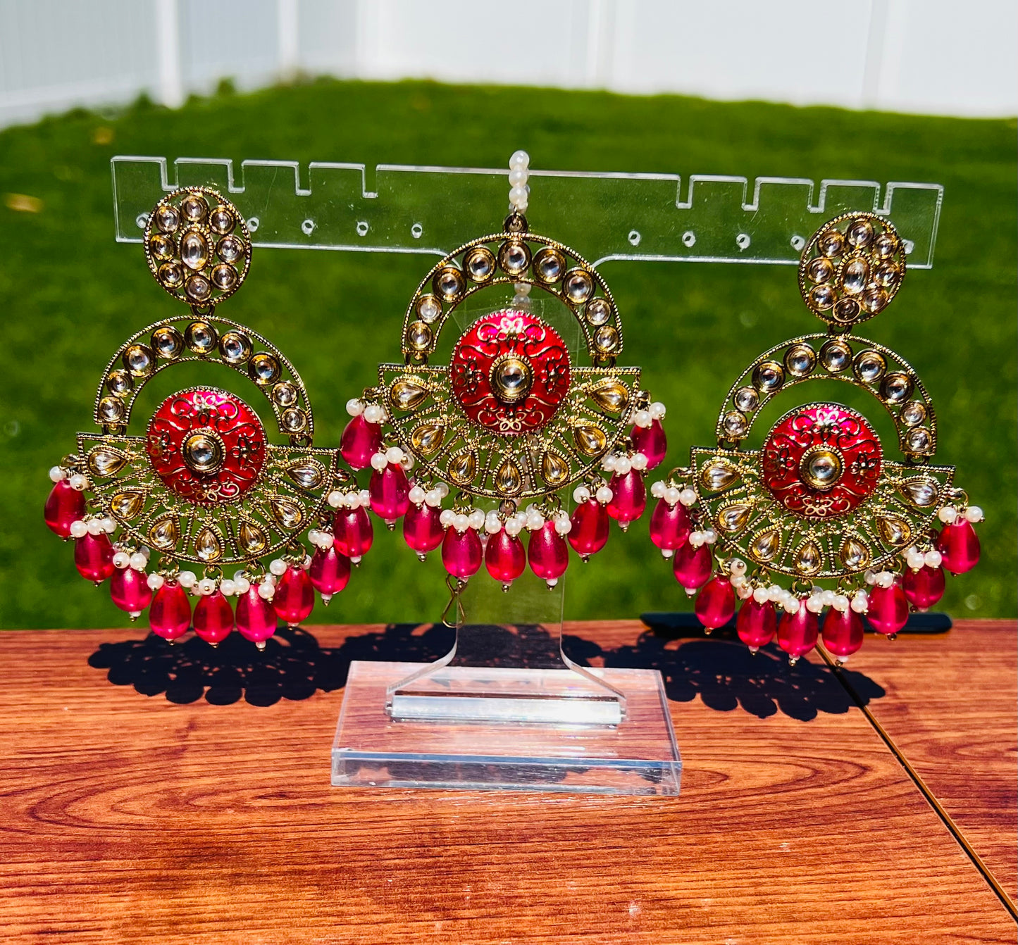 Diya Polki Earrings and Tikka Set