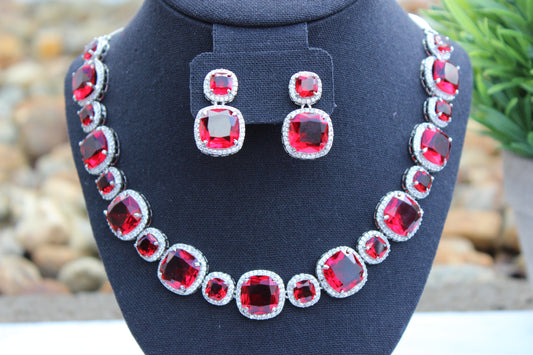 AD Necklace Set - Red Stone