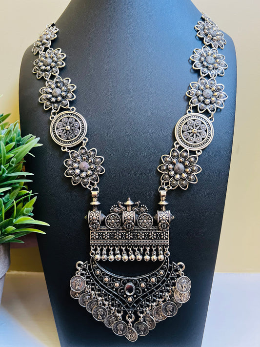 Gauri Oxidized Long Necklace Set (Includes Earrings)