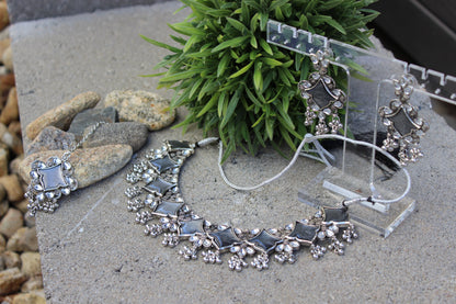 Manya Silver Necklace Set (Includes Earrings & Tikka)
