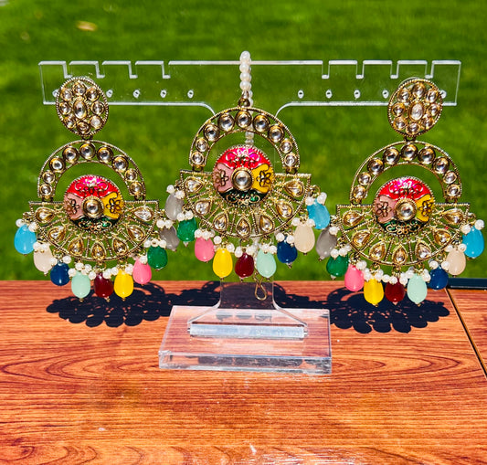 Diya Polki Earrings and Tikka Set