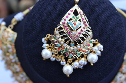 1 gm Gold Jadau Necklace Set (Includes Earrings & Tikka)