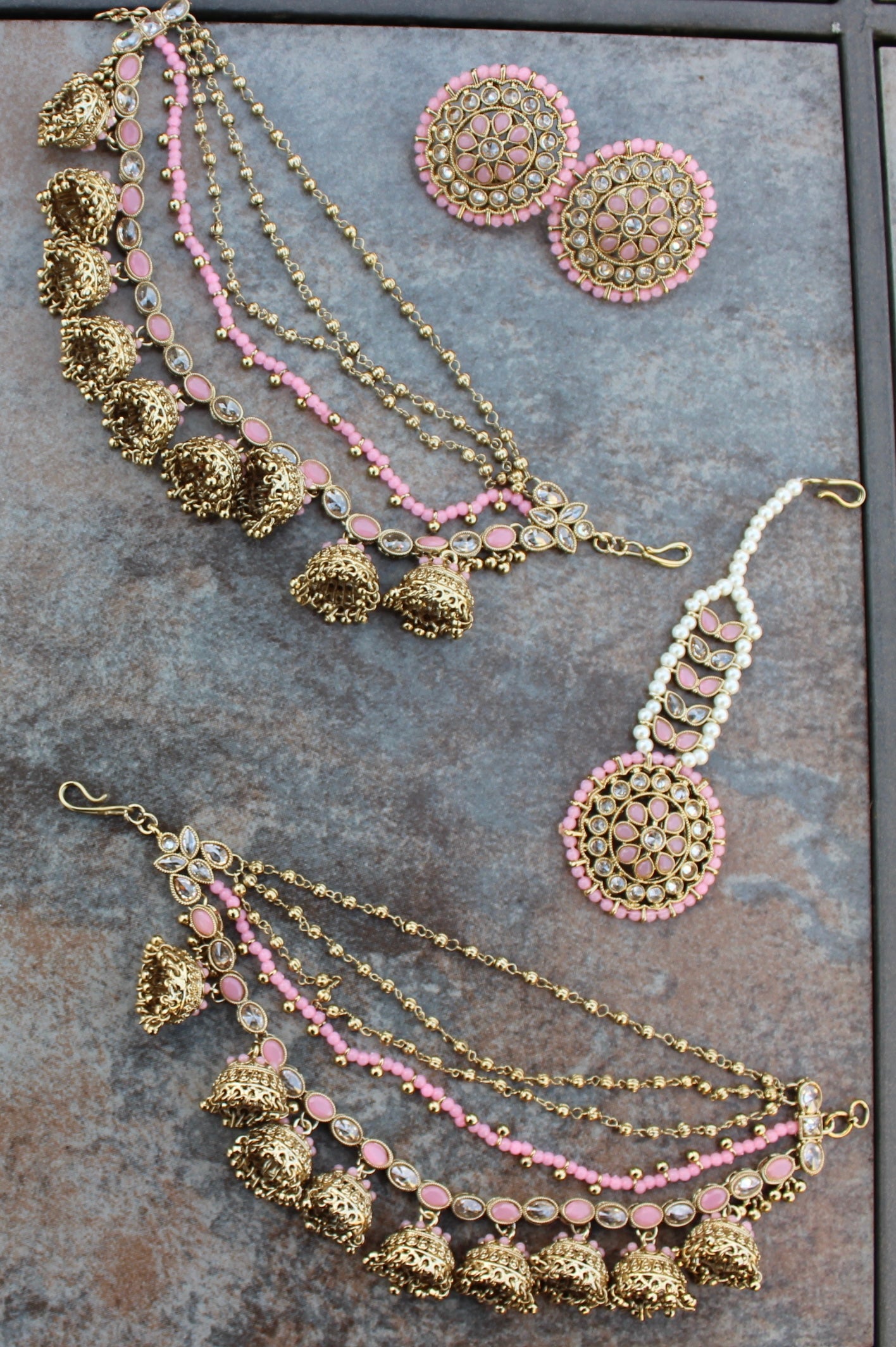 Bahubali Detachable Sidechain Earrings and Tikka set