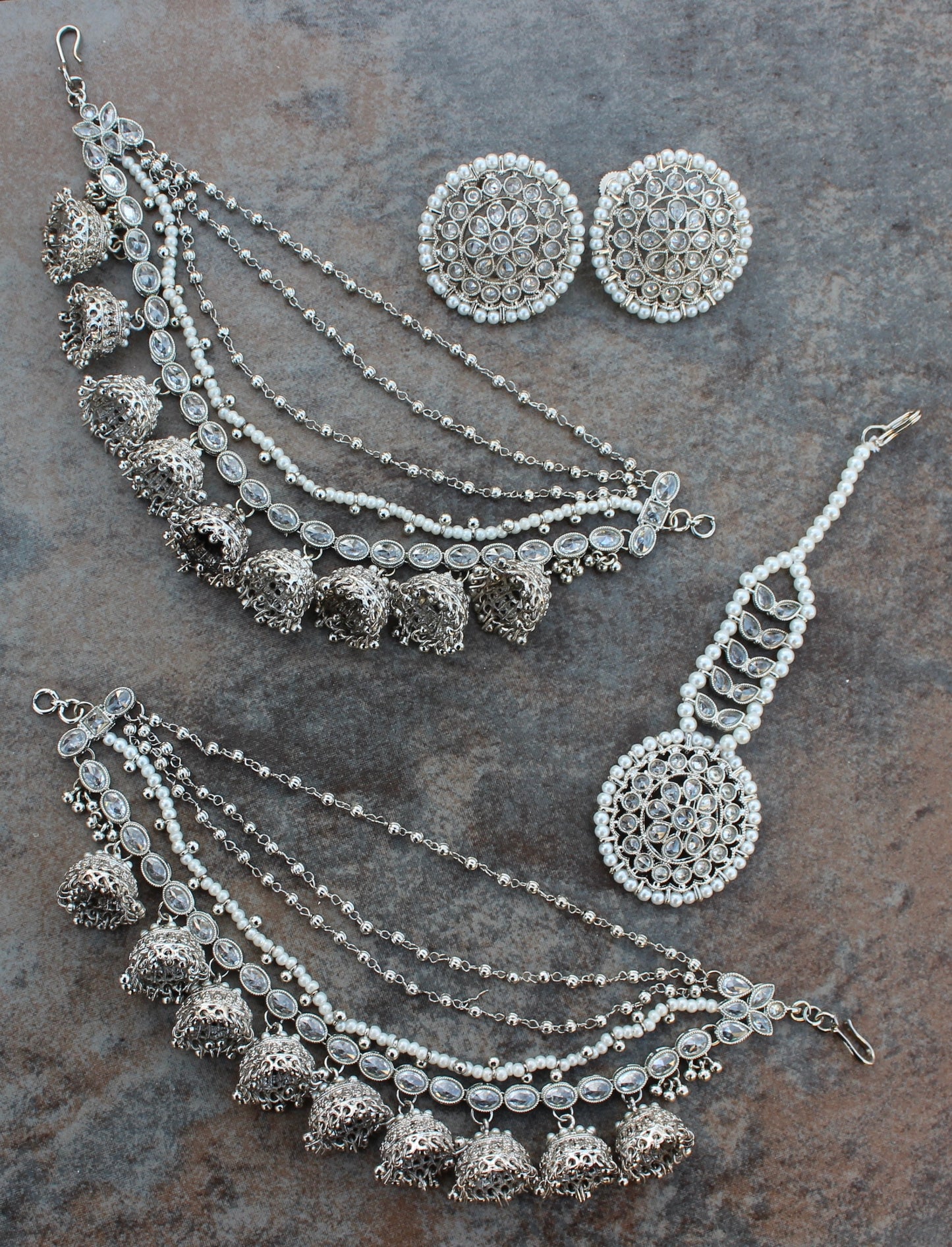Bahubali Detachable Sidechain Earrings and Tikka set