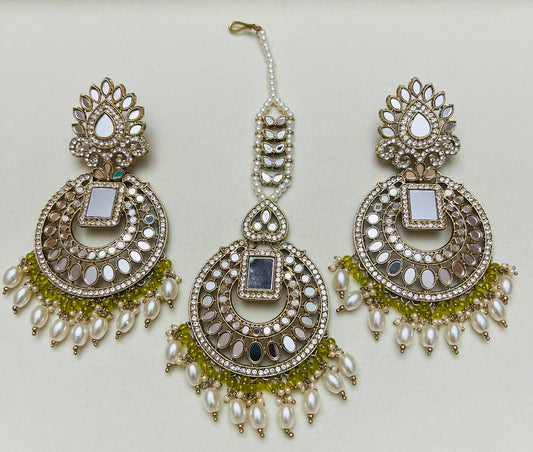 Saleha Mirror Earrings and Tikka Set